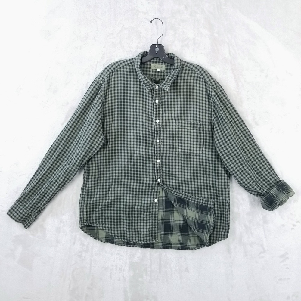 Madewell Double Cloth Shirt Gingham Plaid Long Sleeve Cotton Men XXL Cabin